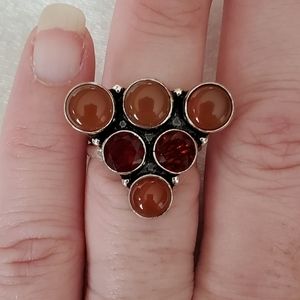 New Multi Carnelian & Garnet 925 Silver Ring.